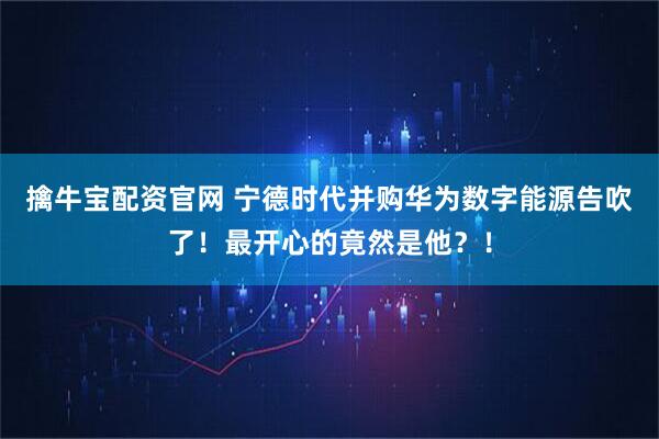 擒牛宝配资官网 宁德时代并购华为数字能源告吹了！最开心的竟然是他？！